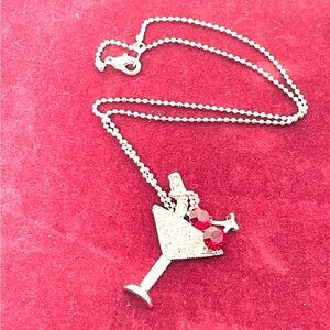 Elegant Silver Celebratory Crystal Cocktail Pendant Necklace